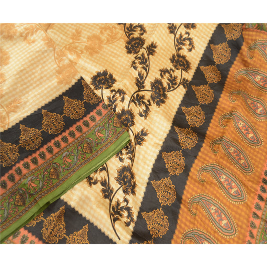 Sanskriti Vintage Brown Indian Sarees Pure Silk Printed Sari Floral Craft Sustainable Fabric